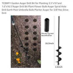 Garden Auger Drill Bit for Planting 3.5"x16"and 1.6"x16.5"Auger Drill Bit Plant Flower Bulb Auger Spiral Hole Drill Earth Post Umbrella Bulb Planter 