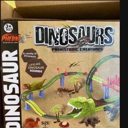 Dinosaur Train Tracks Race Track Games with Rechargeable Dinosaur Race Car & Roller Coaster Toy