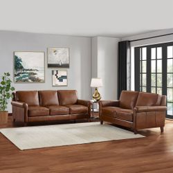 Larsen 2-Piece Top Grain Leather Set - Sofa + Loveseat