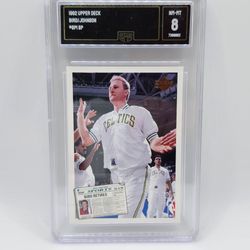 1992 Upper Deck #SP1 Larry Bird/Magic Johnson GMA 8 Graded Basketball Card