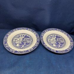 Two royal oak blue willow vintage plate