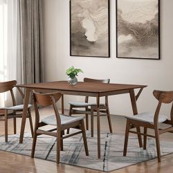 Brand New Mid-century Modern Walnut 5pc Dining Table Set 