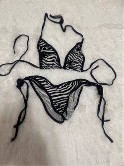 New small black zebra y2k dancer bikini low rise scrunch festival rave goth gothic emo   Low rise scrunch bottom no size tag made in early 2000s