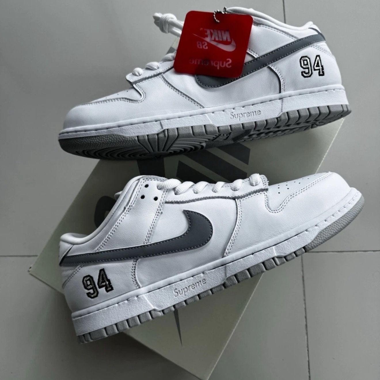 Nike SB Dunk Low x Supreme 94 White Metallic Silver for Sale in 