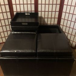 Black Ottoman W/Storage & Eating Trays