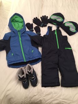Boys snowsuit size 2T and boots size 7