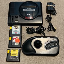 Sega Genesis Model 1601 System Bundle w/ 3 Games Arcade Power Stick Cords