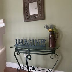 46” Glass Entry Table With Mirror And Decoration 