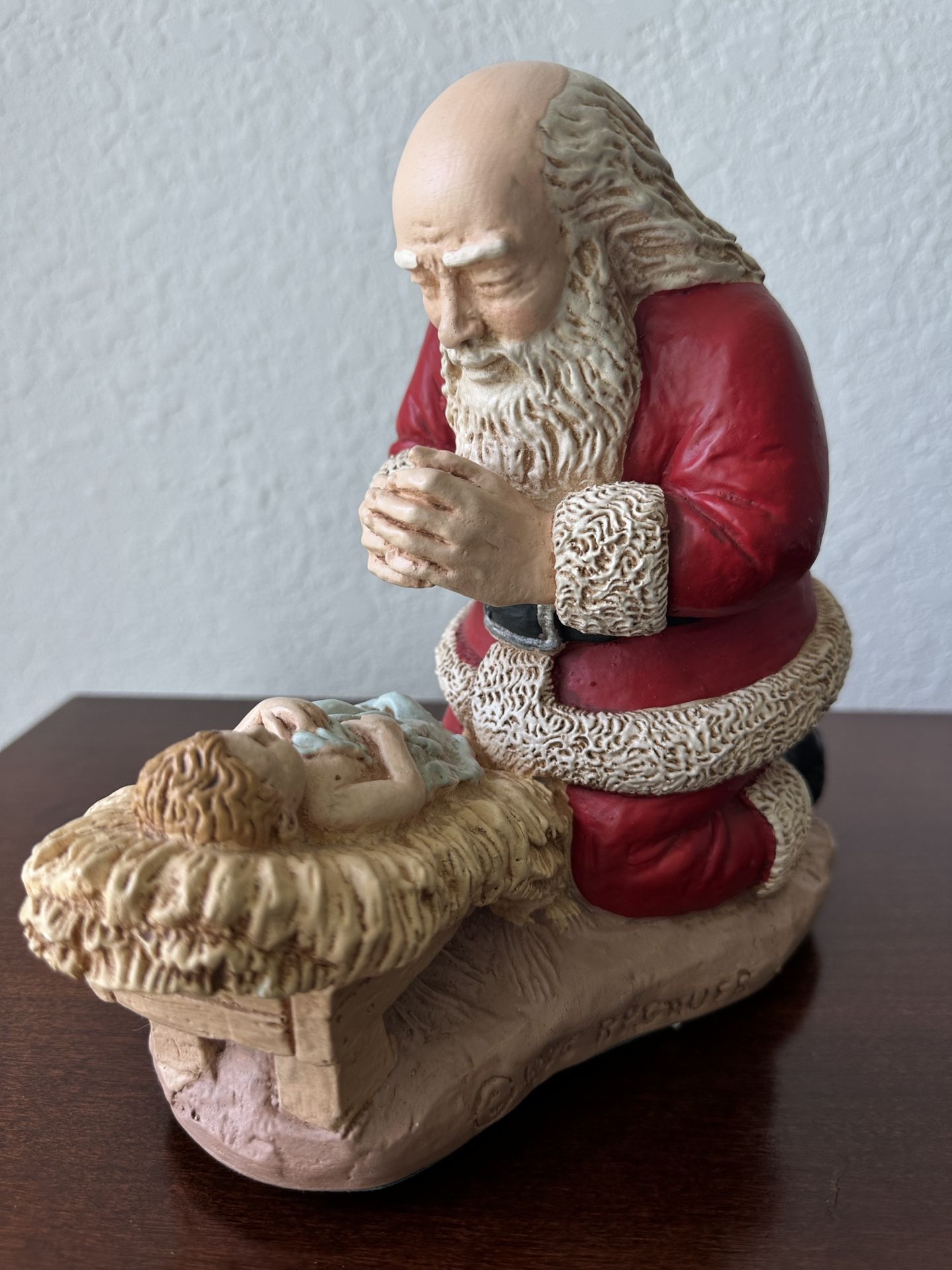 Ceramic Santa And Baby Jesus Rotating Music Box