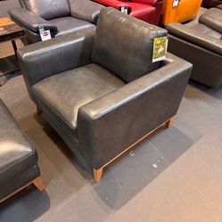 Grey Top Grain Leather Arm Chair - Raleigh 
