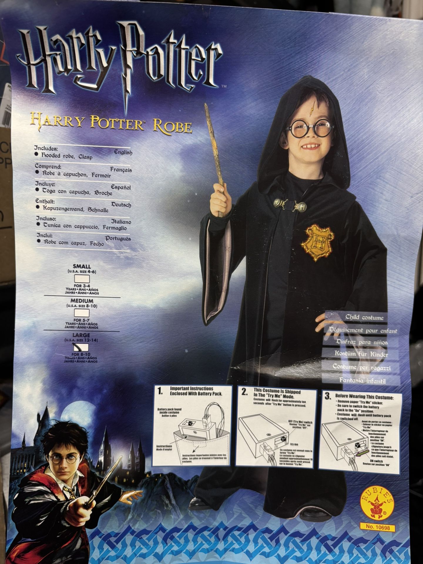 New, No Longer Made.. Kid’s Black Velvet Fiber Optic Light Up Harry Potter Robe Size 12-14 But Could also Fit size 10-12