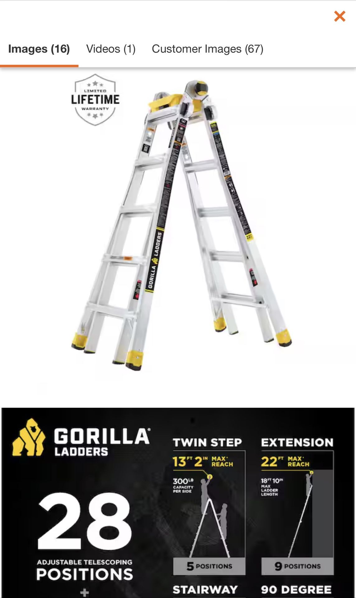 Gorilla MPX22 22ft Ladder 375lb Limit