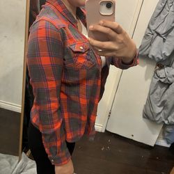 Red and blue button up