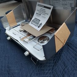 Brinkmann two burner stainless steel propane camping stove NEW , DOES NOT INCLUDE GAS BOTTLE , YES IT IS AVAILABLE, pickup in Turner kck 