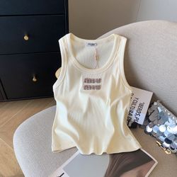 Miu Miu Cream Sleeveless Fitted Crop Tank Top Size M