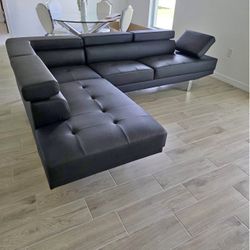 New Black Leather Sectional In Box 🔥 Finance Available 0% Interest All Credit Welcomed ✨