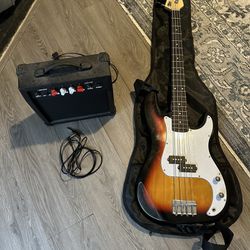 Bass Guitar with Case And Amp