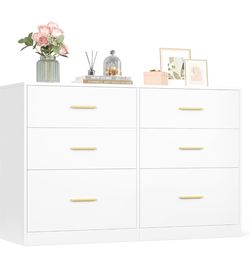 6-Drawer Dresser, Chest of Drawers, 46.9 x 15.8 x 30.7 Inches Storage Tower Unit, Modern Basic Style, for Bedroom, Closet, Living Room, Cloud White, C