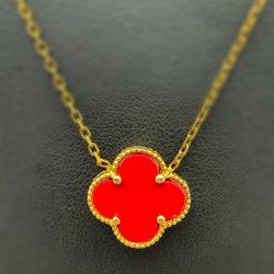 Jewelry 925 sterling silver Van cleef style Red clover shape necklace 20” 1mm