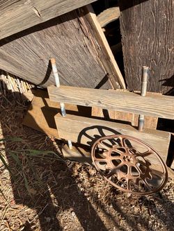 Vintage Wood Truck Bed Side Panels and Metal Wheel