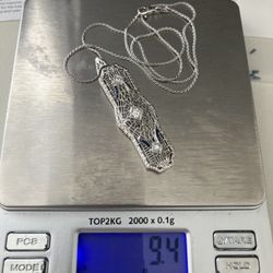 Platinum Diamond And Sapphire Pendant And Necklace .950 Platinum 