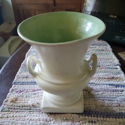  Vintage (30's-40's)Matte White Pottery Vase w/handles 