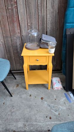 Yellow Wood Side Table / Nightstand with Drawer