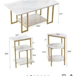 White & Gold Marble Coffee Table Set (3pc)
