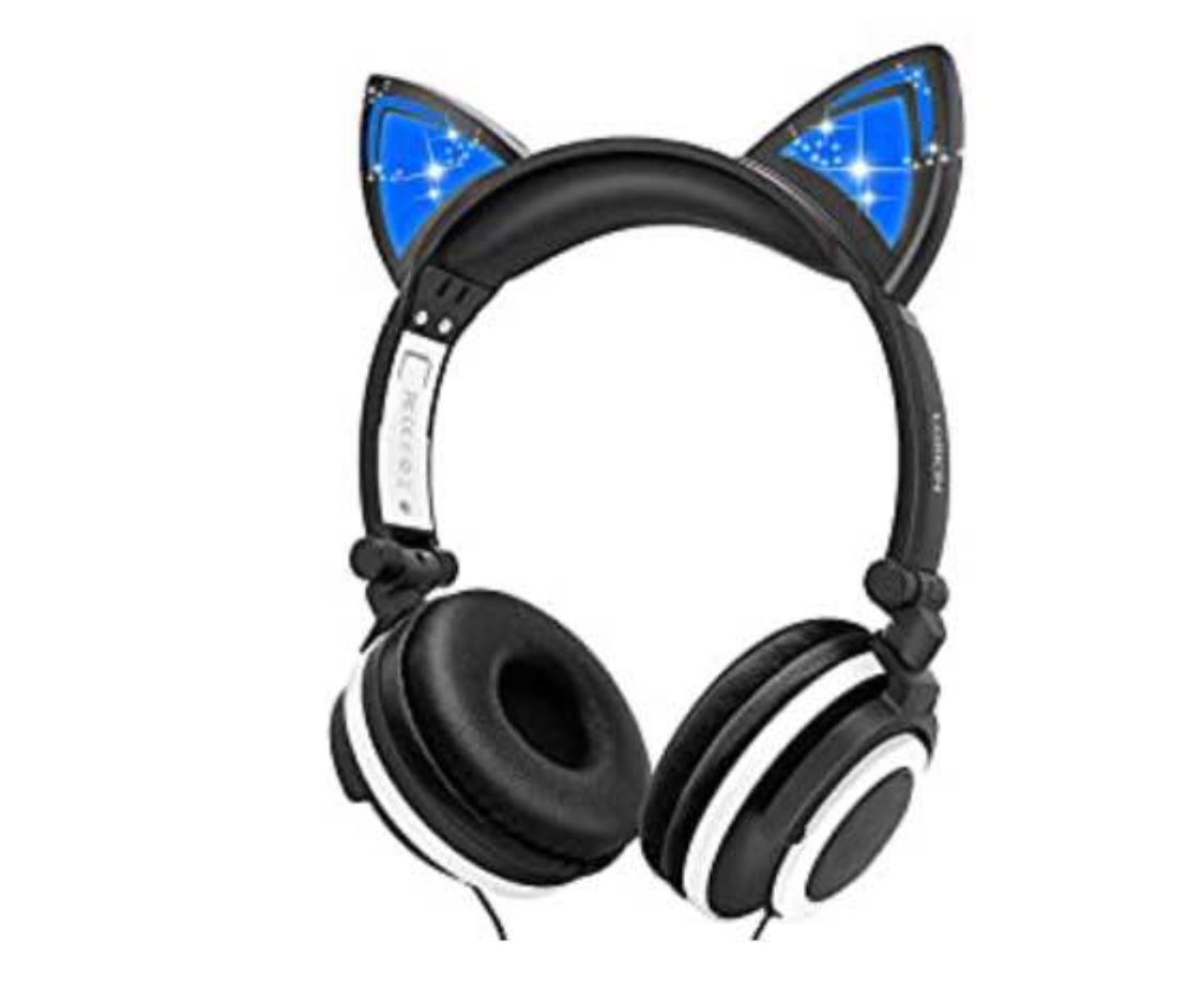New! Foldable Wired Over Ear Kids Headphone with Glowing Light for Children Cosplay Fans,Cat Ear Headphones