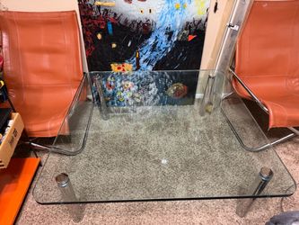 Vintage 1970s Chrome & 3/4" Thick Glass Coffee Table (Pace / DIA Style)