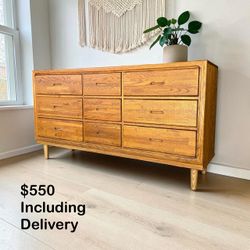 Mid-Century Modern Oak 9 Drawer Dresser – Free Delivery