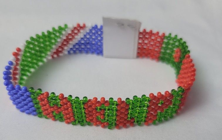 Handmade African Bracelet Namibia Flag With HELP Wording 9" Around 3/4" Wide,New
