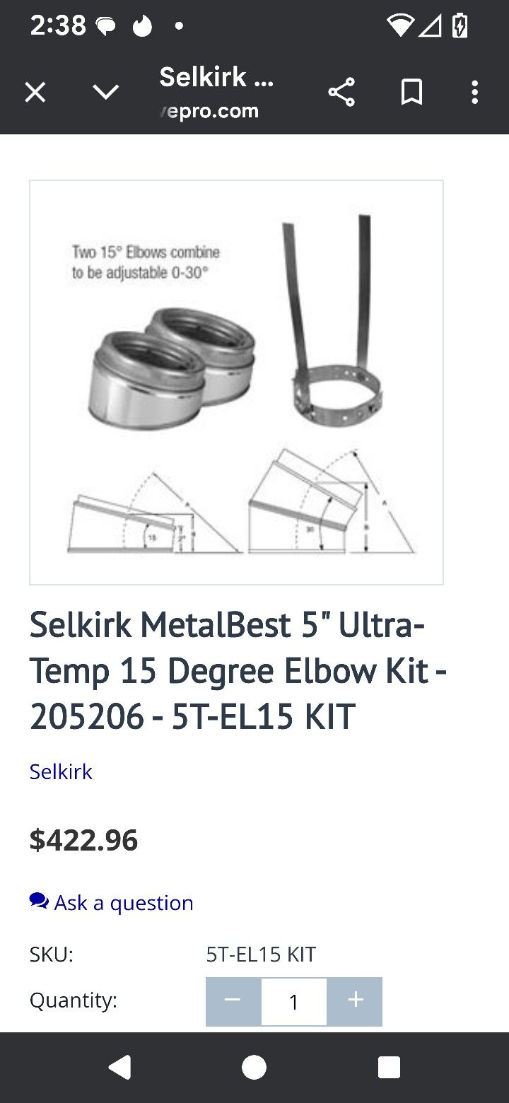 Selkirk 5" Ultra Temp 15 Degree Insulated Elbow Kit