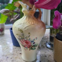 Antique hand painted porcelain ewer vase early c.1900's Germany cottagecore Shabbychic rose