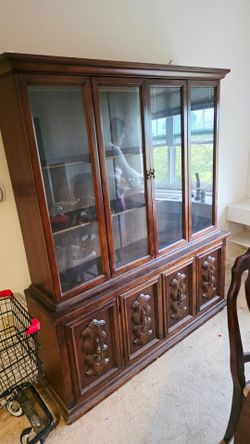 Dark Wood China Cabinet with Glass Doors