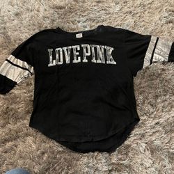 PINK Victorias Secret Black Baseball Tee With Bling