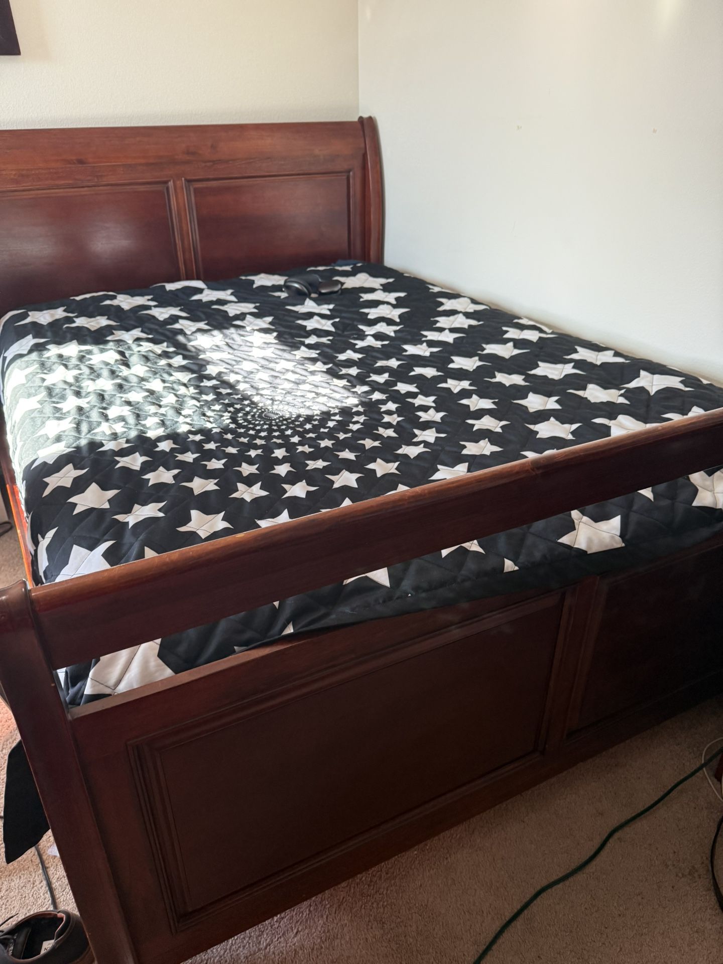 Solid wood Queen sleigh bed dresser and 1 night stand