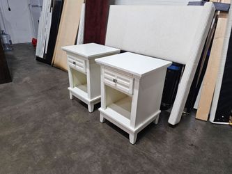 White Nightstands with Drawer and Shelf – Set of 2