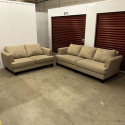 Beige Sofa & Loveseat Set - Excellent Condition