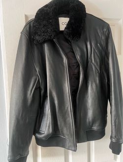 COS Fur Shawl Genuine Leather Jacket Black