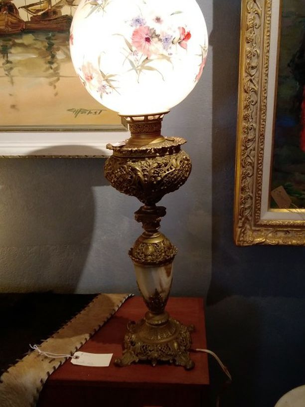 Antique (19th Century) Electric Oil French Gilt Banquet Lamp - #DN