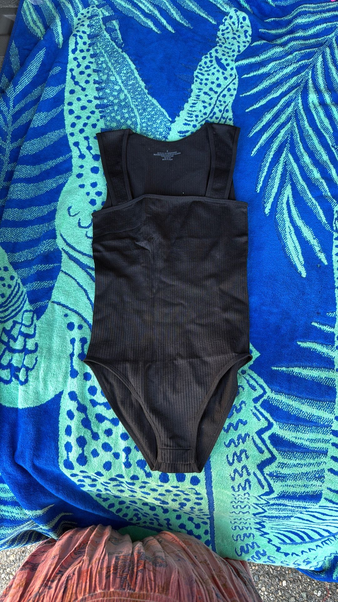 Black Square Neck Bodysuit
