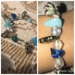 Blue Glass Beaded Bracelet with Elephant Charms