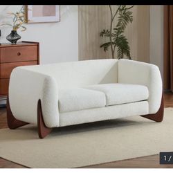 Loveseat Couch (Sherpa) With Birch Wood Legs