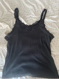 1X Black Lace Trim Cami Tank Top