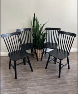 Farmhouse Natural Wooden Kitchen Chairs Set of 4 - Windsor High Back Dining Chairs for Dinin