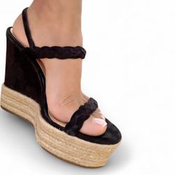 Schutz Keefa Black Suede platform wedge sandals Size 10