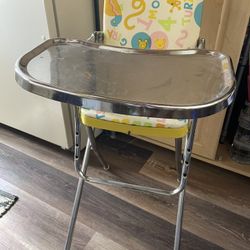 Vintage Metal Vinyl Folding Highchair