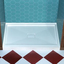 48*32/48*36/60*30/60*32/60*34/60*36/ Solid Surface Shower Pan Base in White, Alcove Installation with Center Drain, Slip-Resistant & Mold-Resistant