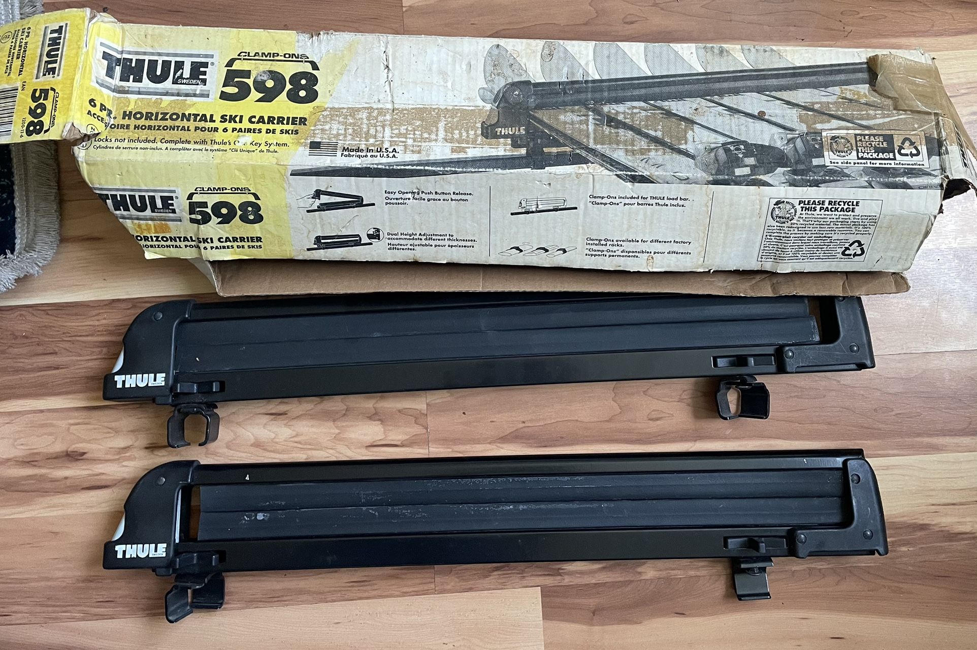 Thule 598 Ski Rack Universal 24” Flat Top Ski Snowboard Rack